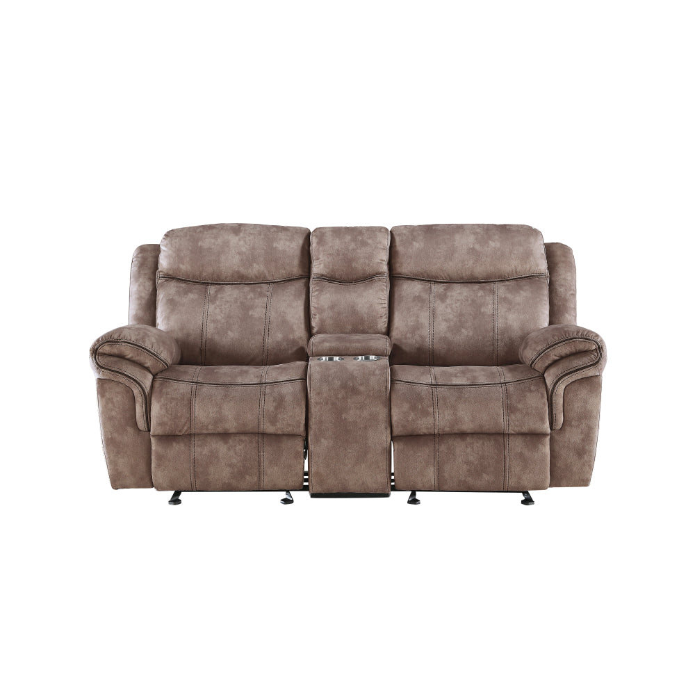 Zubaida Two Tone Chocolate Velvet Recliner Loveseat w/USB Port & Console