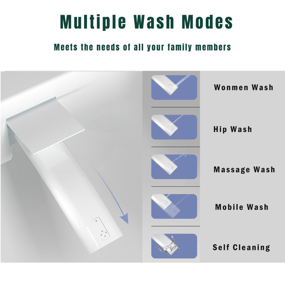 Modern Smart Toilet with Bidet Seat Built-in, Intelligent Toilet Auto Open/Close Seat, Foot Sensor, LED Display,Night Light, Warm Water & Dryer,White
