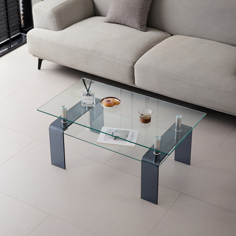 Tempered Black Glass Coffee Table, 2-Layers Tea Table