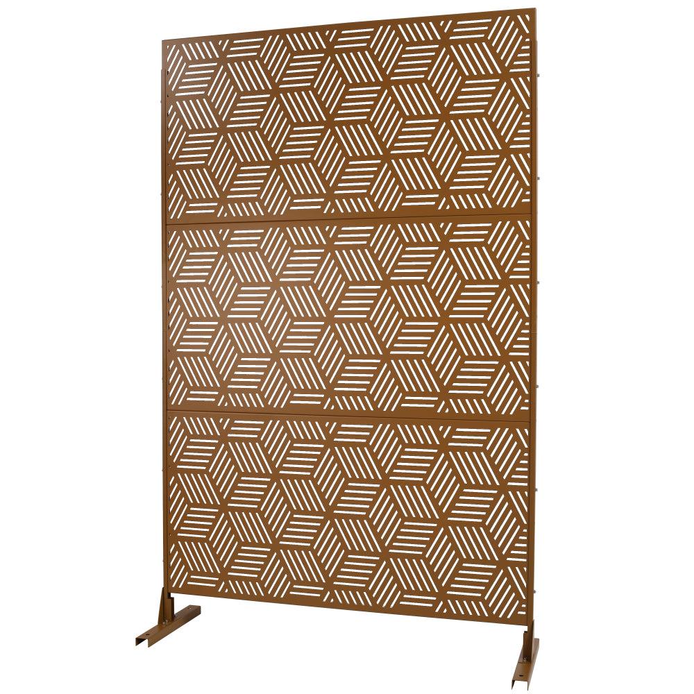 Outdoor & Indoor Privacy Screen Metal Privacy Screen 76" H×48" W, Freestanding Decorative Privacy Screen for Deck Balcony Patio, Privacy Fence Panels for Outside Lawn Garden PS116 BROWN