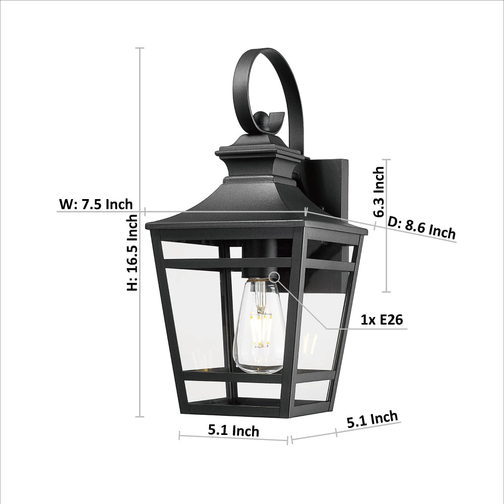 Large Outdoor Wall Lights for House, 16.5inch Exterior Lighting Fixtures Wall Mount Outdoor Porch Lights Waterproof Black Outdoor Sconce Lights with Clear Glass for Patio Hallway Garage (2 pack)