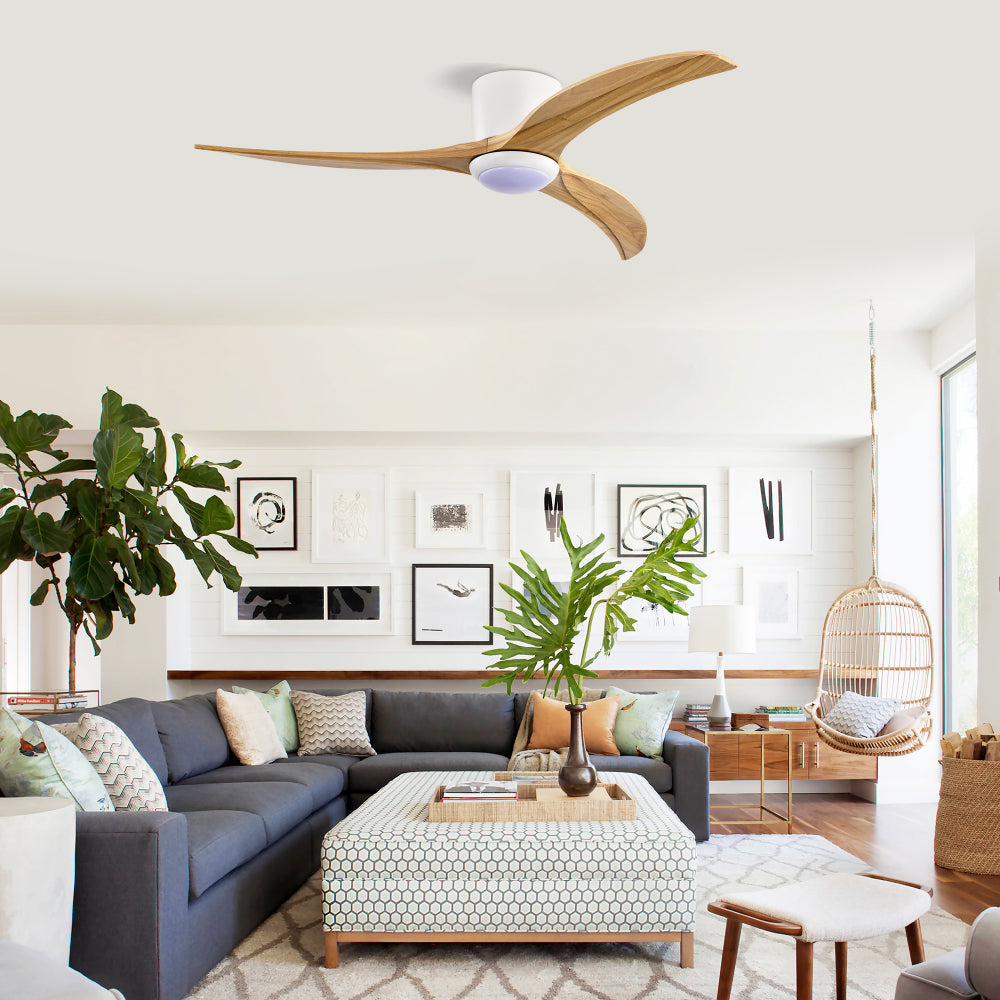 52" Solid Wood Blades Ceiling Fan With Light with Remote Control, Noiseless Reversible Motor, 6 Speed, for Patio Living Room, Bedroom,Indoor.(Matte White)