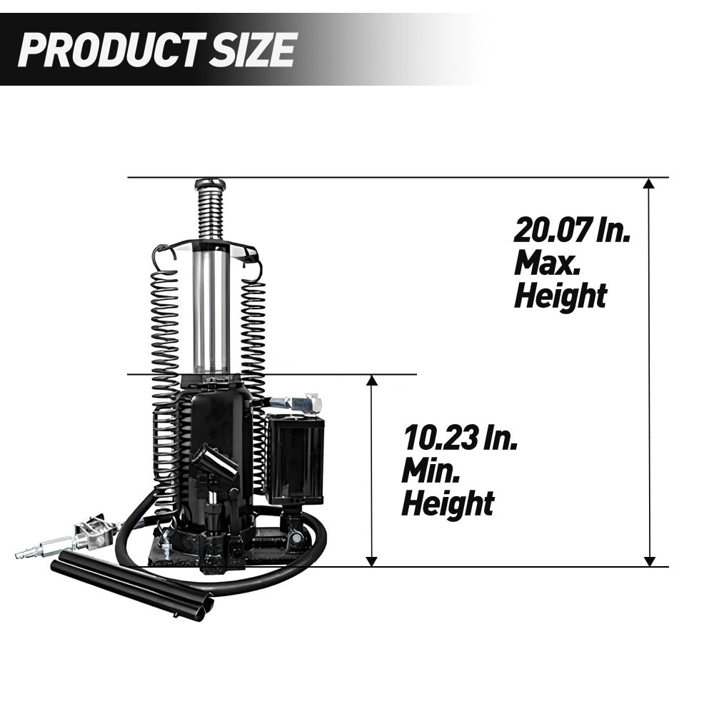 Air Hydraulic Bottle Jack, 20 Ton/40000 LBS Bottle Jack, 10.23-20.07 inch Lifting Range, Manual Handle and Air Pump, for Car, Pickup, Truck, RV, Auto Repair, Industrial Engineering