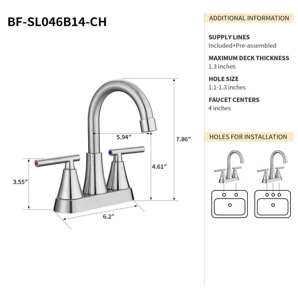 Bothwa Home 7.86" CUPC Certified 2-handle Bathroom Sink Faucet (Chrome Finish)