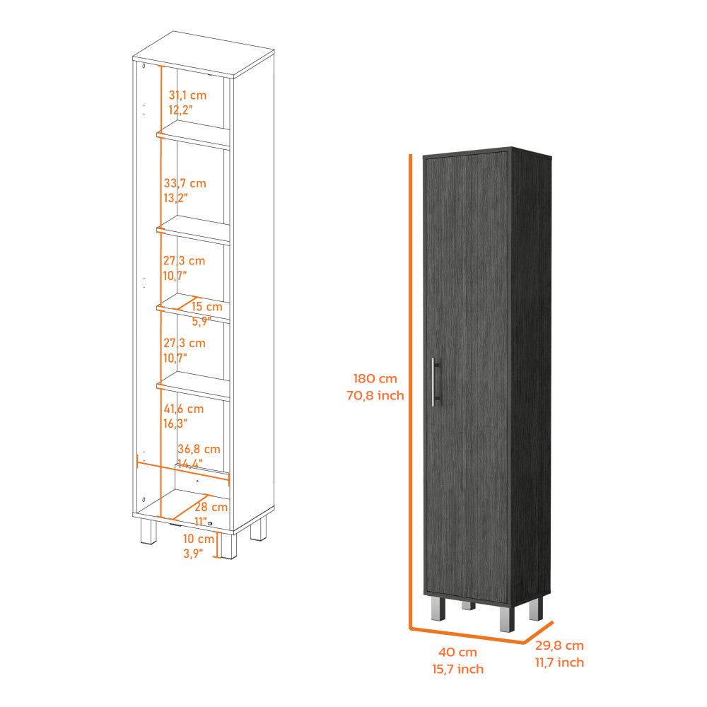 Lawen Tall Storage Cabinet, Single Door, 3 Broom Hangers