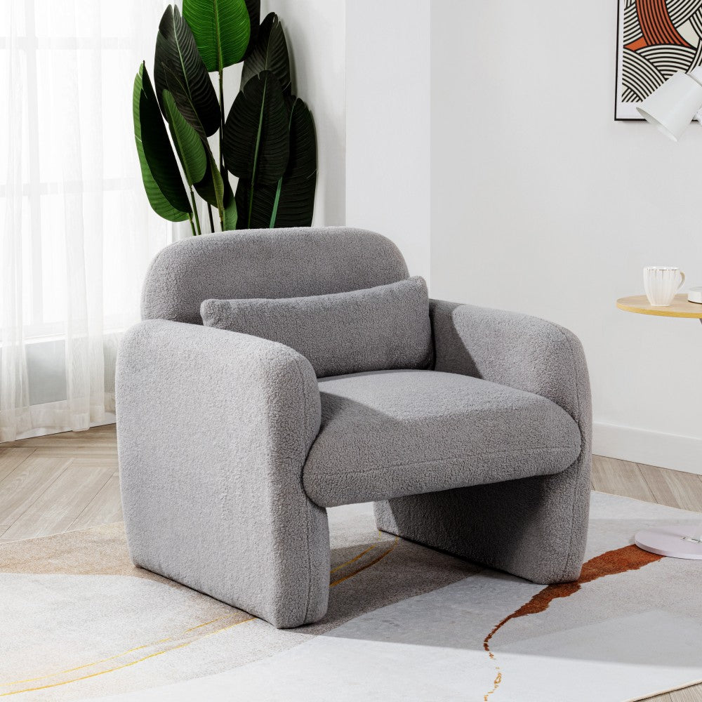 Stylish and Minimalist Teddy Fleece Single Sofa Chair with Arms and Pillow, Armchair, Accent Chair for Living Room, Bedroom, Study,Pink