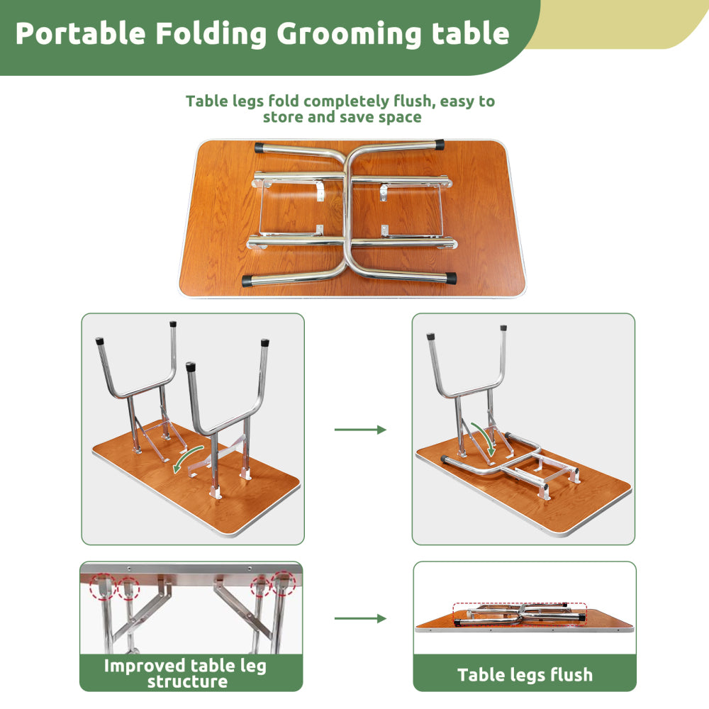 42 Inch Foldable Dog Grooming Table for Home with Adjustable Arm, Noose, Non-Slip Surface, and Storage Mesh Tray