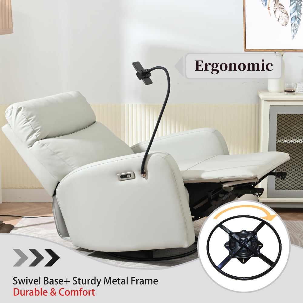 270° Power Swivel Rocker Recliner Chair, Electric Glider Reclining Sofa with USB Ports, Power Swivel Glider, Rocking Chair Nursery Recliners for Living Room Bedroom(Light Gray+270° Swivel)