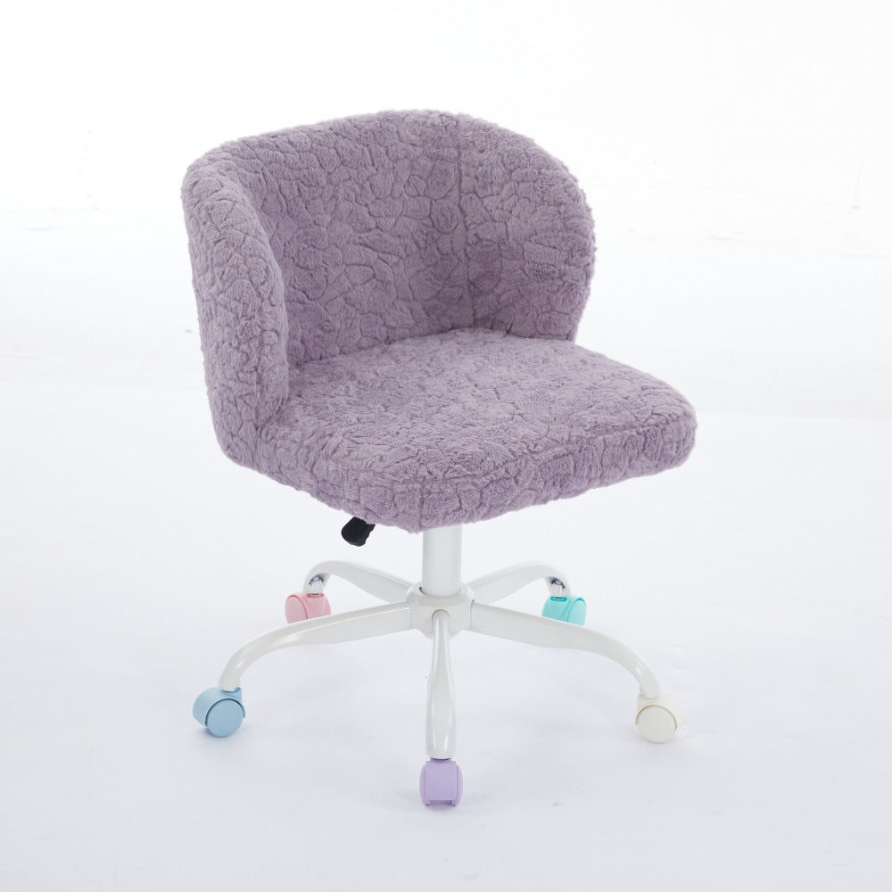 A&A Furniture Office Chair,Artificial rabbit hair Home Office Chair with Metal Base,Adjustable Desk Chair Swivel Office Chair,Vanity Chair(Violet)