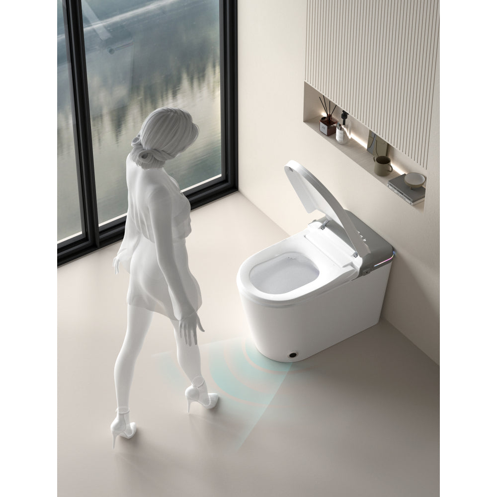Smart Bidet Toilet with Remote Control.Raised Tankless Toilet with LED Display. Auto Open/AutoHeated. Seat Toilet Bidet with Aromatherapy System.Warm Water And Dry.Off Seat Flush.Foot Sensor.