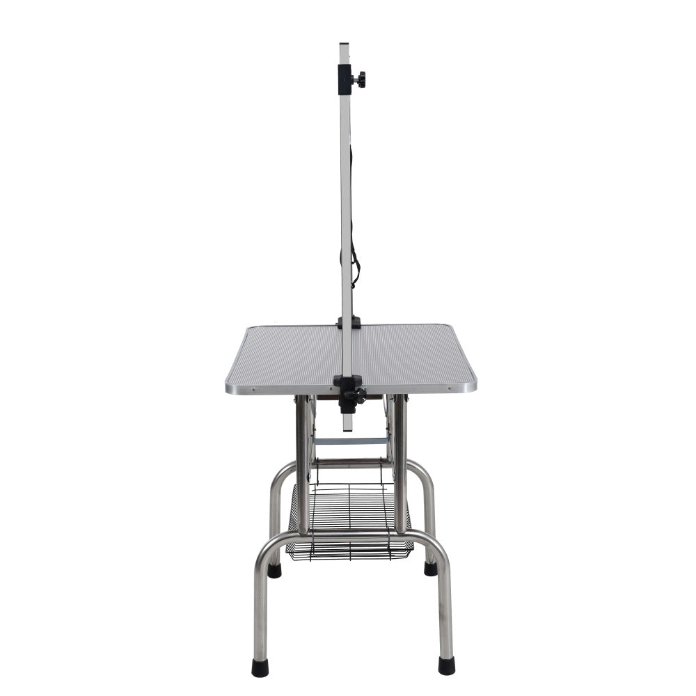 46" Folding Dog Pet Grooming Table Stainless Steel Frame Rubber Mat on Board with Adjustable Arm and Clamps pet dog Cat Grooming Table (SILVER-GRAY COLOR)