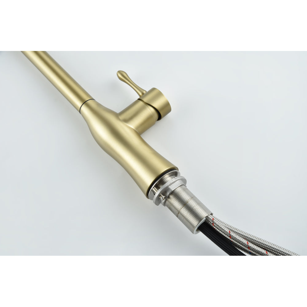 Pull-Down Single Handle Kitchen Faucet in Brushed Gold