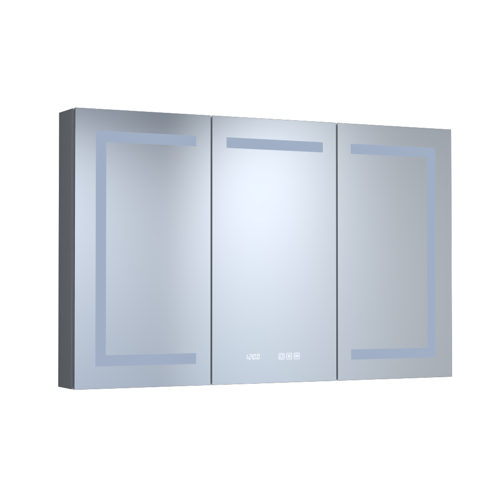 48 in. W x 30 in. H Rectangular Silver Aluminum Recessed/Surface Mount Medicine Cabinet with Mirror LED and Clock