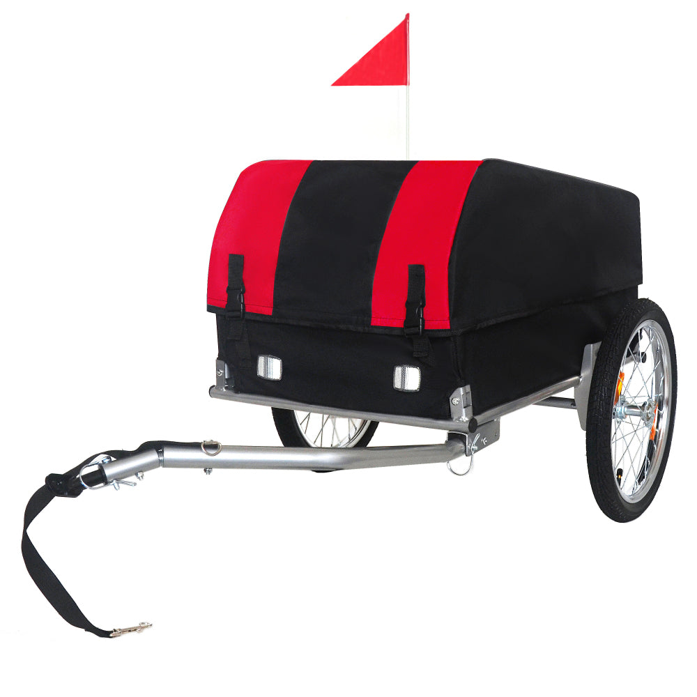 Heavy-Duty Bike Cargo Trailer with Removable Waterproof Cover – 88 lbs Capacity, 16" All-Terrain Wheels & Foldable Design for Camping, Groceries, gray black
