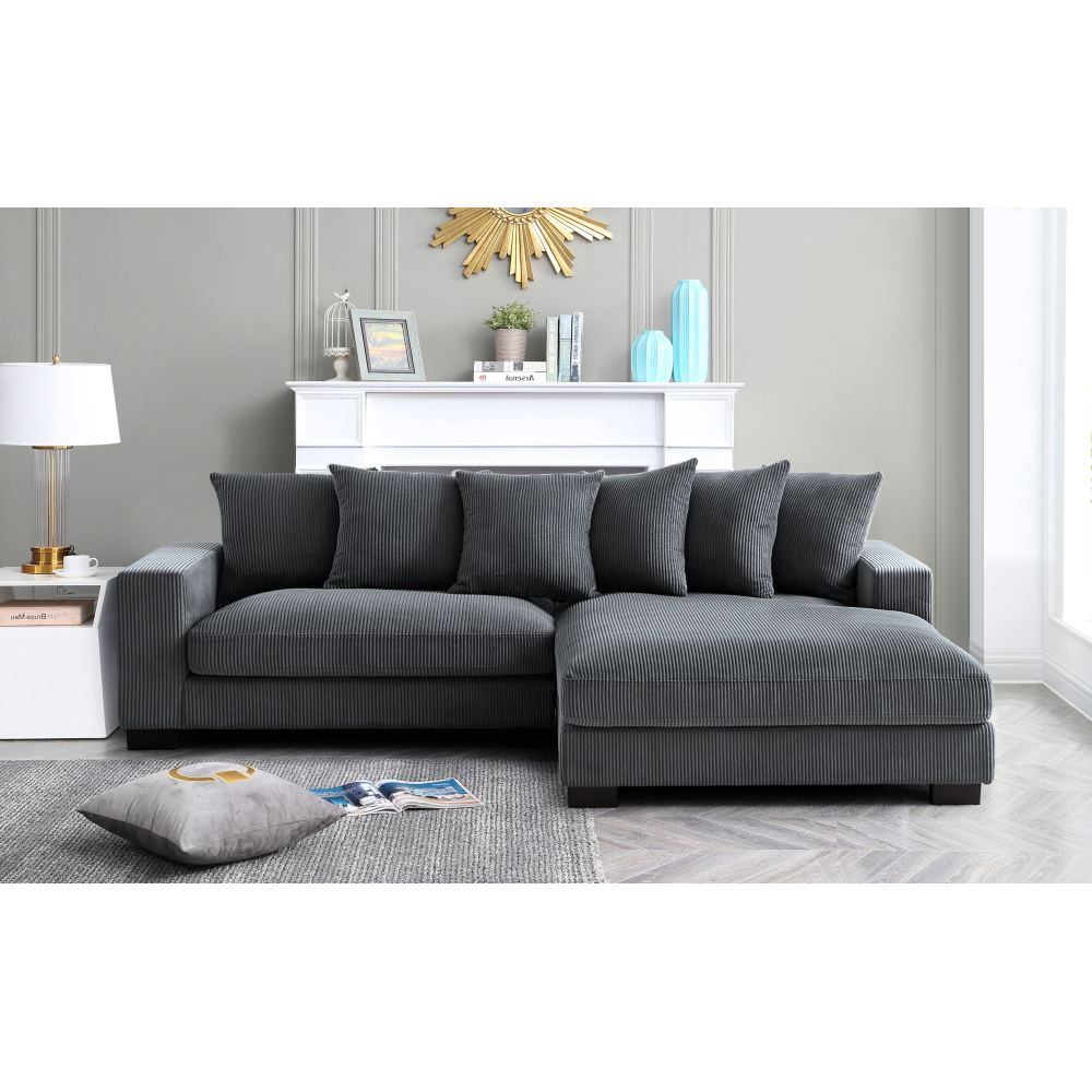 Luxe Oversized Two-Piece Right Facing Sectional Couches for Living Room, 102.4-Inch L Shaped Sofa with Chaise, Upholstered with Corduroy Fabric, Dark Grey