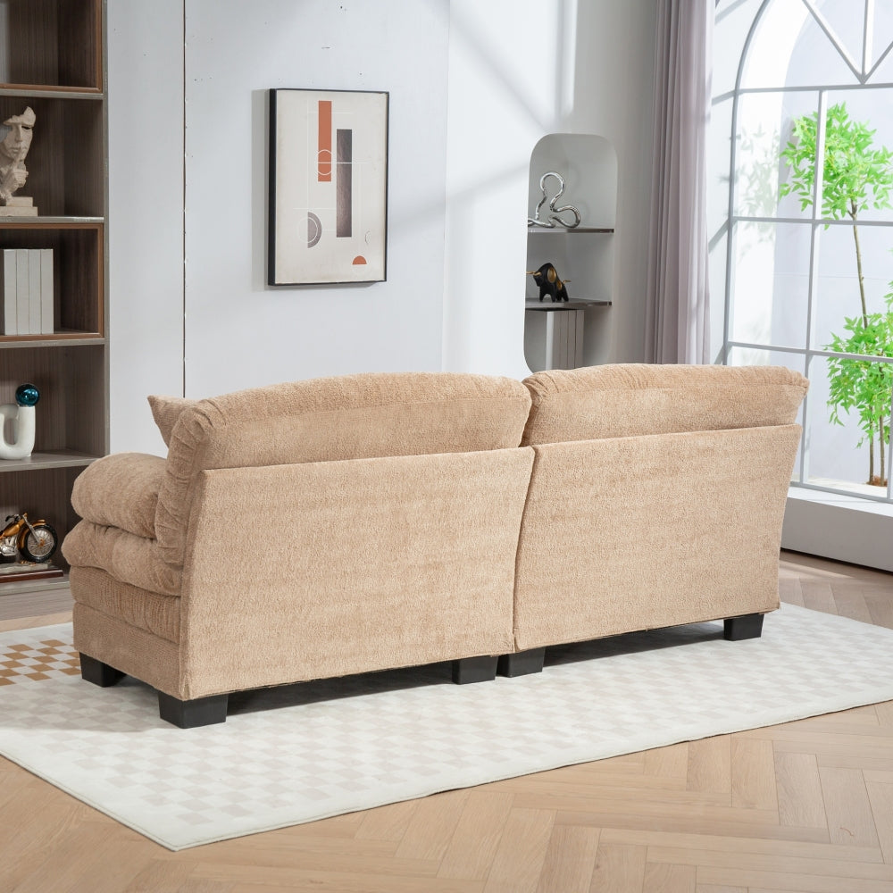 Two-seat Sectional Sofa Modular Deep Seat Sofa Couch Chenille Sofa Sleeper Comfy Upholstered Furniture for Living Room Apartment Studio Office-Khaki