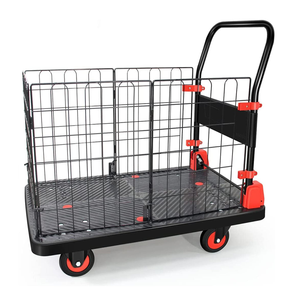 Foldable Platform Push Hand Truck Cart, Basket Cage Cart, 330 lbs. Weight Capacity