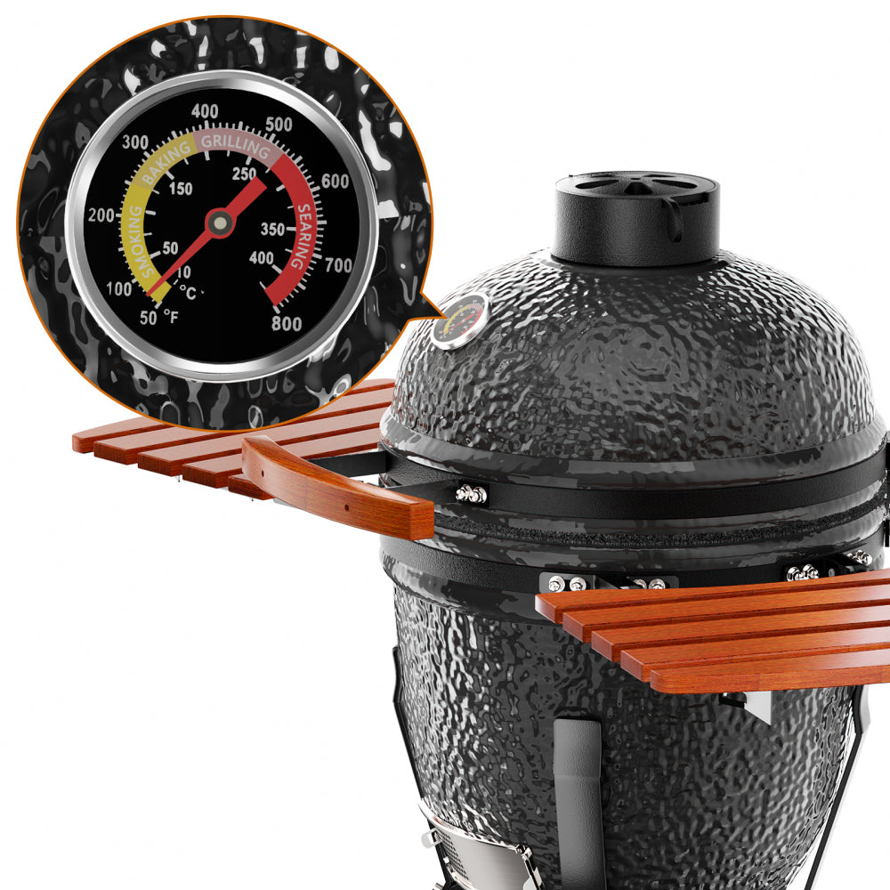 18" W Kamado Portable Charcoal Grill with Side Shelves and Cover, Black