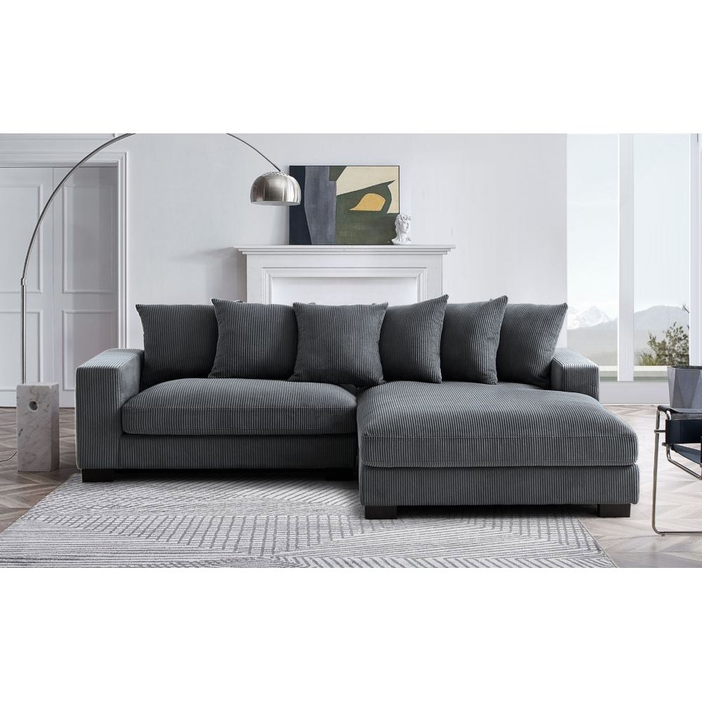 Luxe Oversized Two-Piece Right Facing Sectional Couches for Living Room, 102.4-Inch L Shaped Sofa with Chaise, Upholstered with Corduroy Fabric, Dark Grey