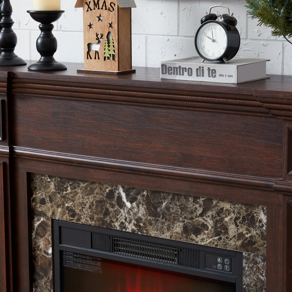 Electric Fireplace with Mantel, Fireplace Mantel, Fireplace Heater Freestanding, Realistic Stacked Stone Surround with Remote Control Timer LED Flame, Cherry, 45.66"W*11.8"D*40"H