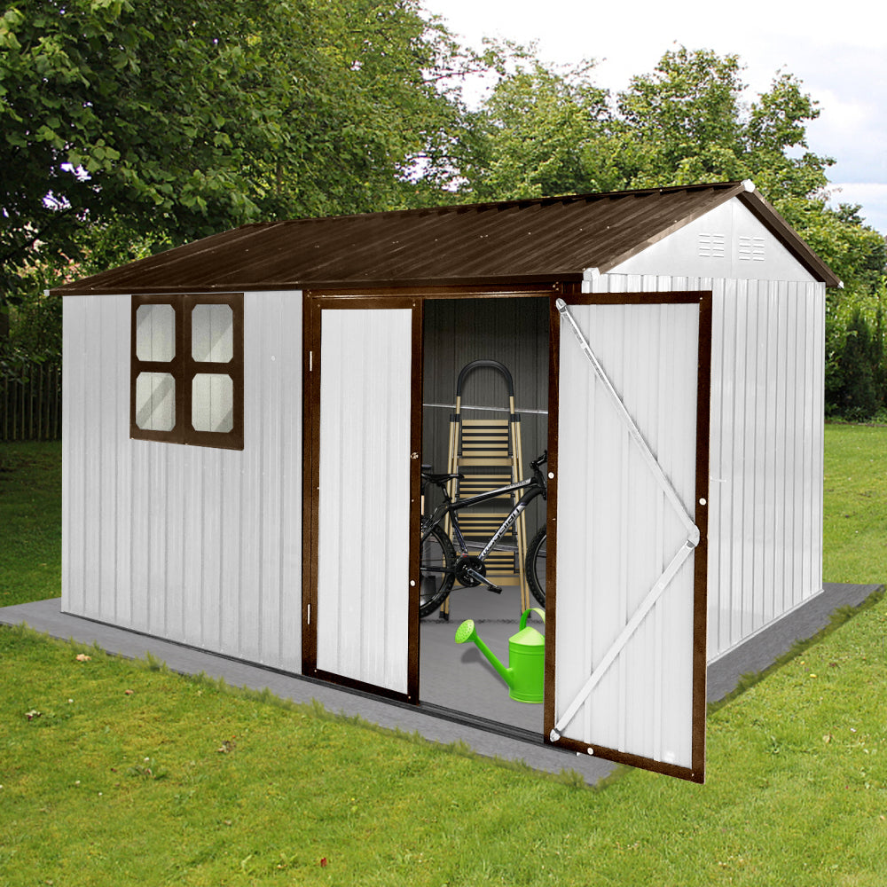 Metal garden sheds 10ftx8ft outdoor storage sheds white+coffee with window
