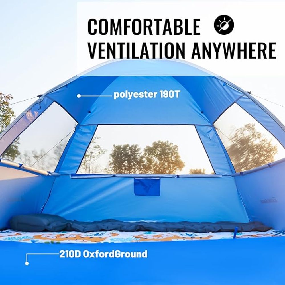 Beach Tent Sun Shelter for 3/4 Person, Portable Beach Umbrella Cabana