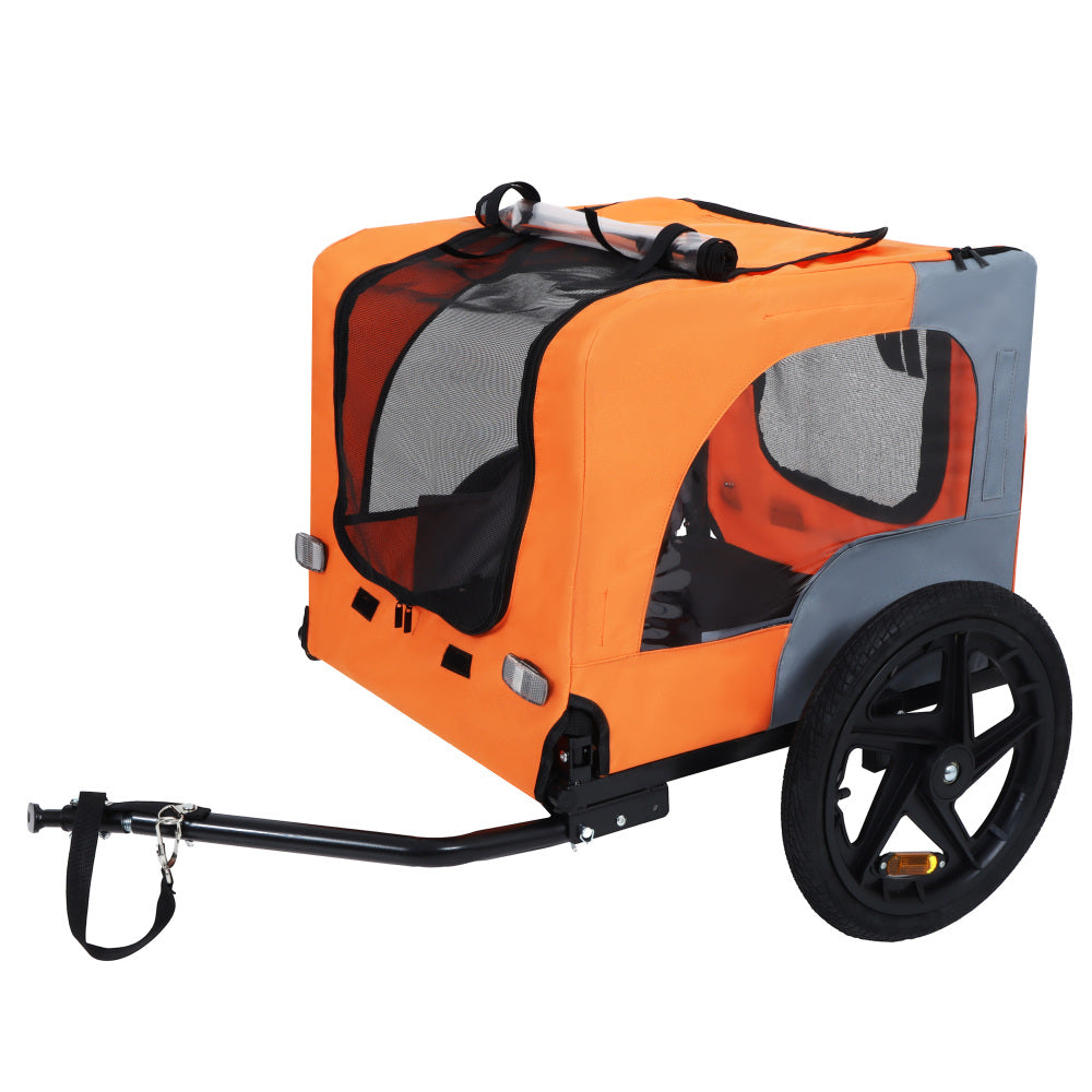 Outdoor Heavy Duty Collapsible Pet Bike Trailer with 16-Inch All-Terrain Wheels & Universal Hitch – Foldable Dog/Cargo Carrier Cart for Bicycles, orange