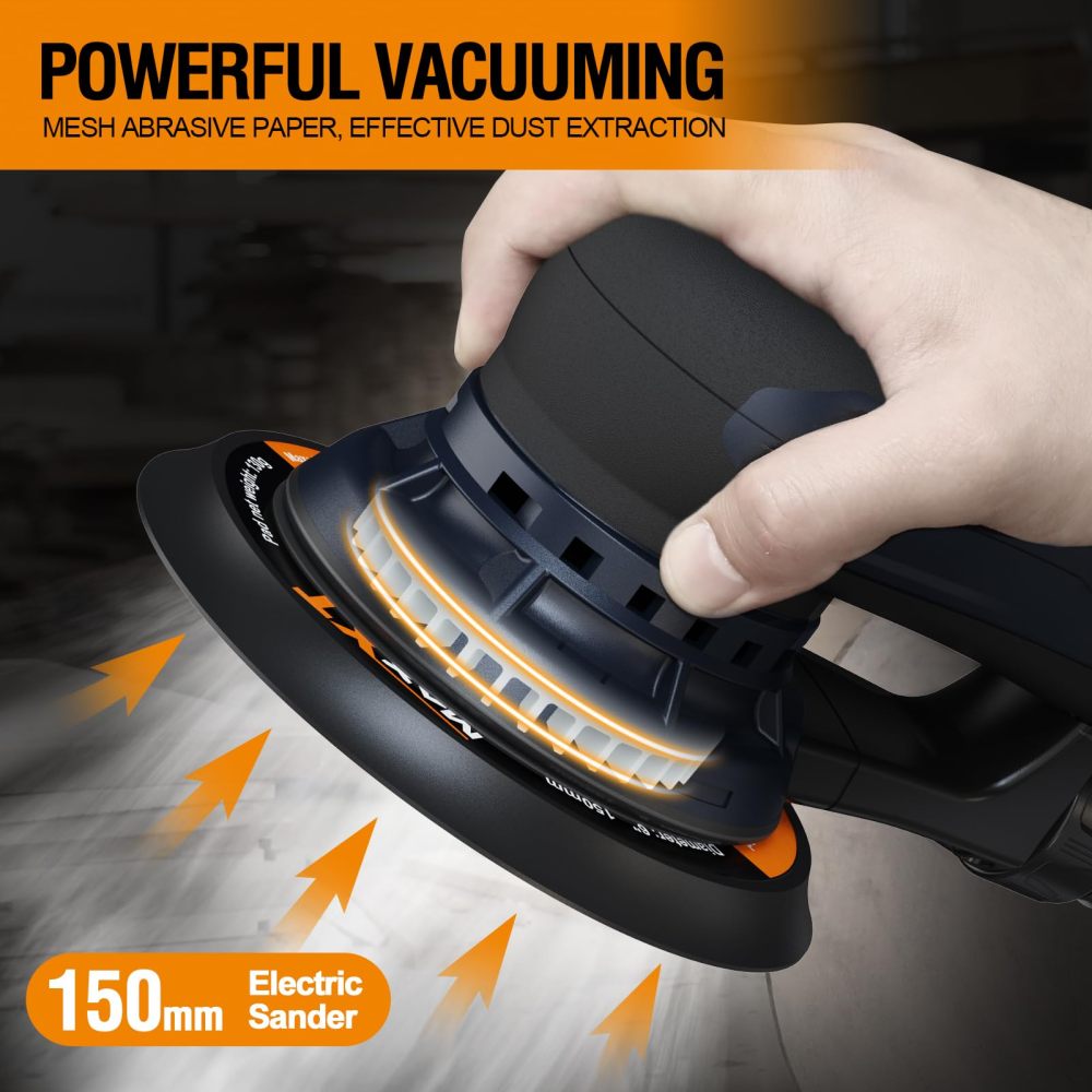 Electric 5mm Random Orbital Sander with Tool Case, Variable Speed Palm Sander with Brushless Motor, 5&6Inch Sanding Pads, Sanders for Woodworking, Primary Wood and Panel Processing