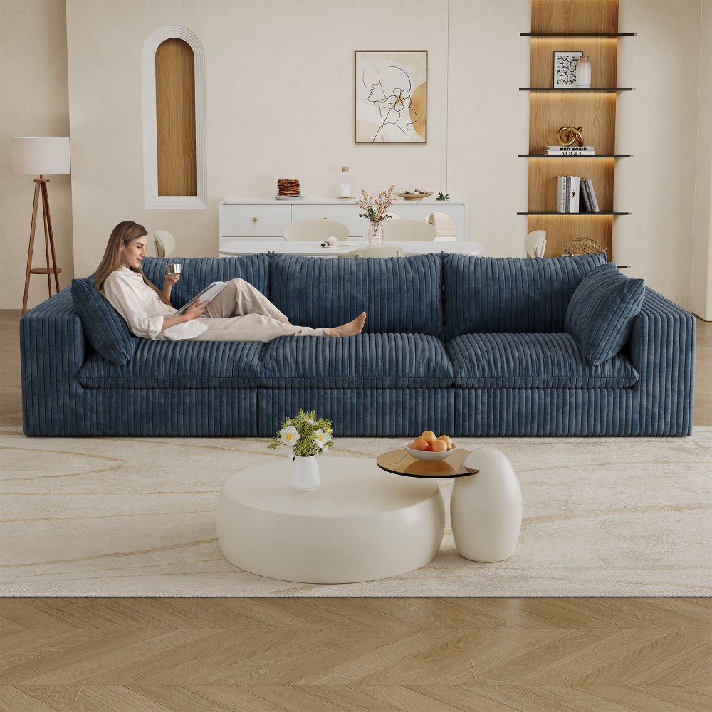 39.8" Cloud Sofa,Corduroy Fabric,Deep Seat Couches,Double-layer design,Removable Cushion,No Assembly, DIY Combination for Living room, Bedroom,Conference room ,Apartment,Blue