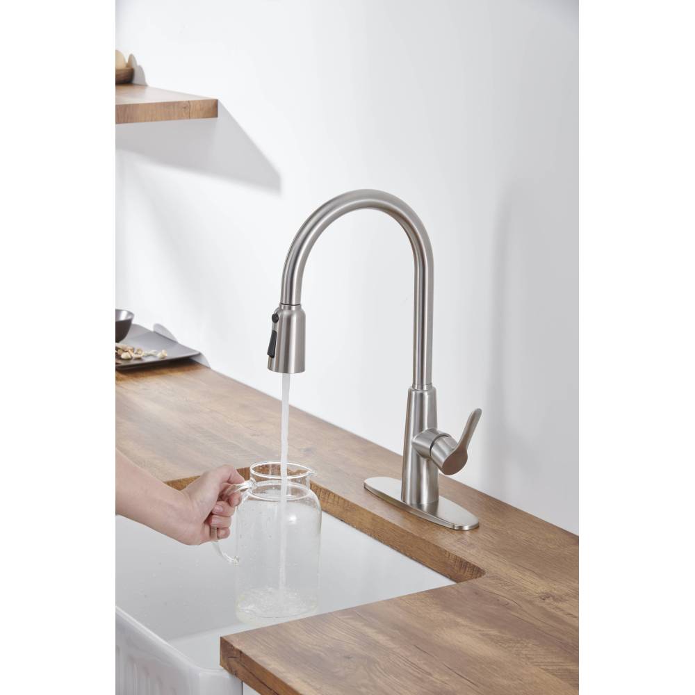 Kitchen Sink Faucet with Pull Out Sprayer Brushed Nickle,Stainless Steel High Arc Kitchen Sink Faucet, 3 Way Setting Single Handle Kitchen Faucets with Deck Plate