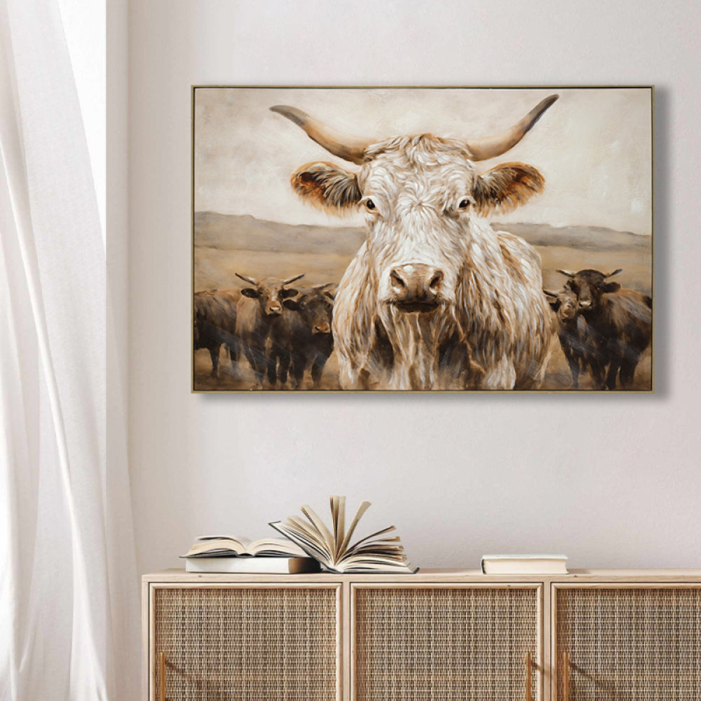 White Highland Cow Canvas Wall Art - Modern Minimalist Animal Art Print for Living Room Bedroom Decor, Framed in Solid Wood, Nature Inspired Wall Decordecorative picture Oil painting