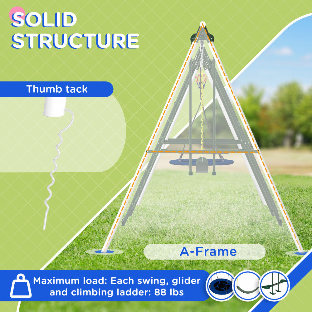 Outsunny 528 lbs Swing Set for Backyard, 5 in 1 Heavy-Duty A-Frame Stand Outdoor Playset for Kids, with Saucer Swing, Slide, Swing Seats, Glider, Basketball Hoop, Climbing Steps and Net
