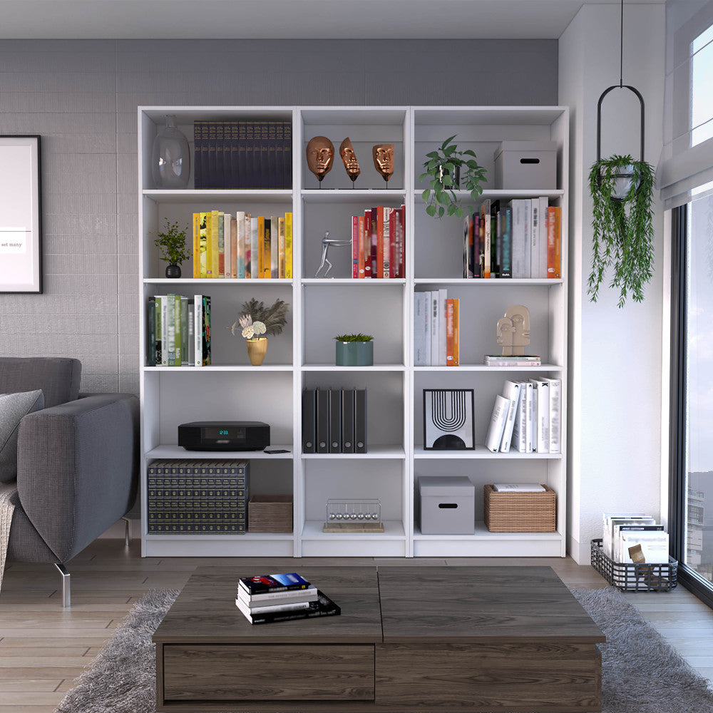Dupree 3 Piece Home Bookcase set, 67" Wide with 14 Shelves , Living Room Set Set White