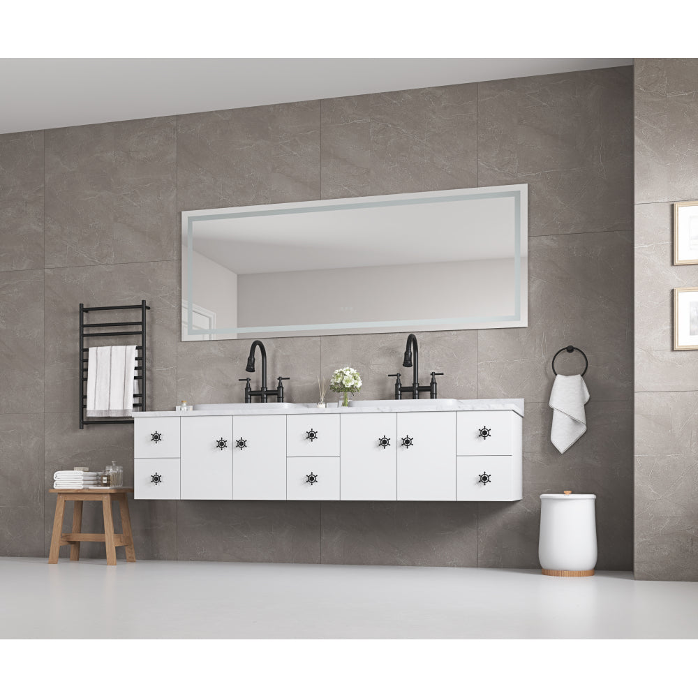 84 x 48 Inch LED Bathroom Mirror with Front and Backlight, Wall Mounted Vanity Mirror, Anti-Fog, Memory, 3 Colors, Stepless Dimmable