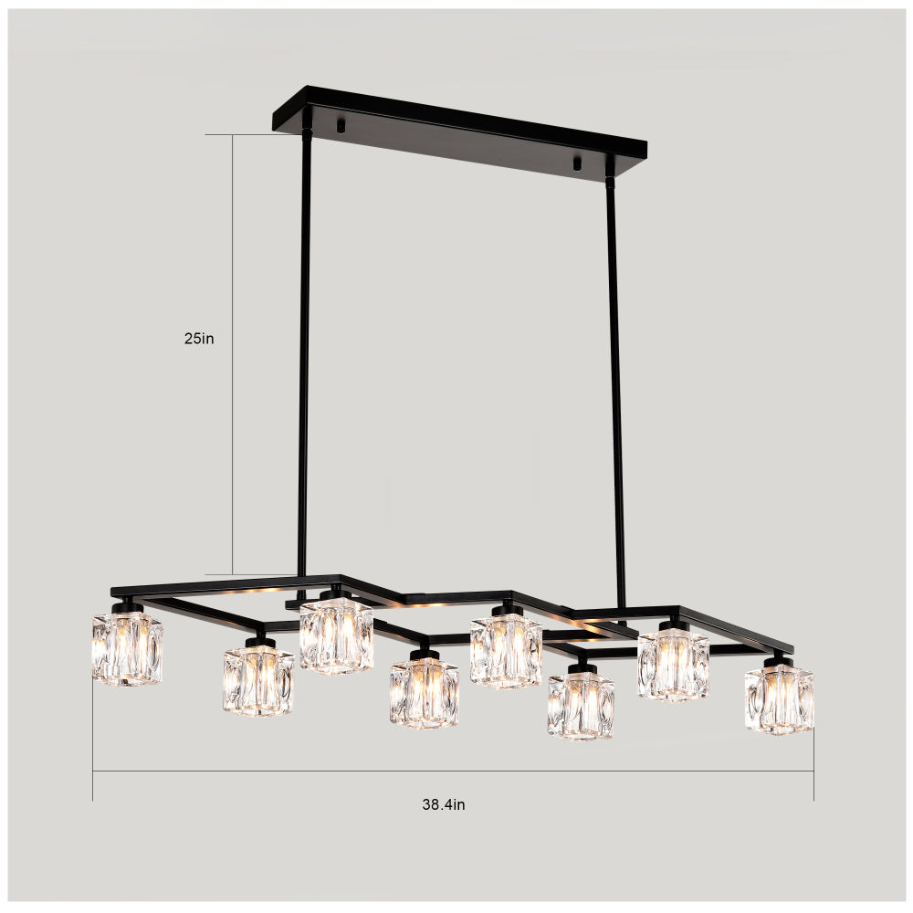 Matte Black Crystal Chandelier for Dining Room, 8-Light Kitchen Chandelier Light Fixture Modern Metal Industrial Chandeliers for Farmhouse Entryway Living Room (8*G9 Bulbs Included)