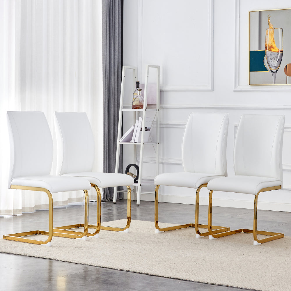 Luxury Simple Arch Chair - Set of 4 Dark Gray PU Material High Resilience Dining Chair with Arched Metal Silver Leg.Crazy Horse Texture PU Dining Chairs.