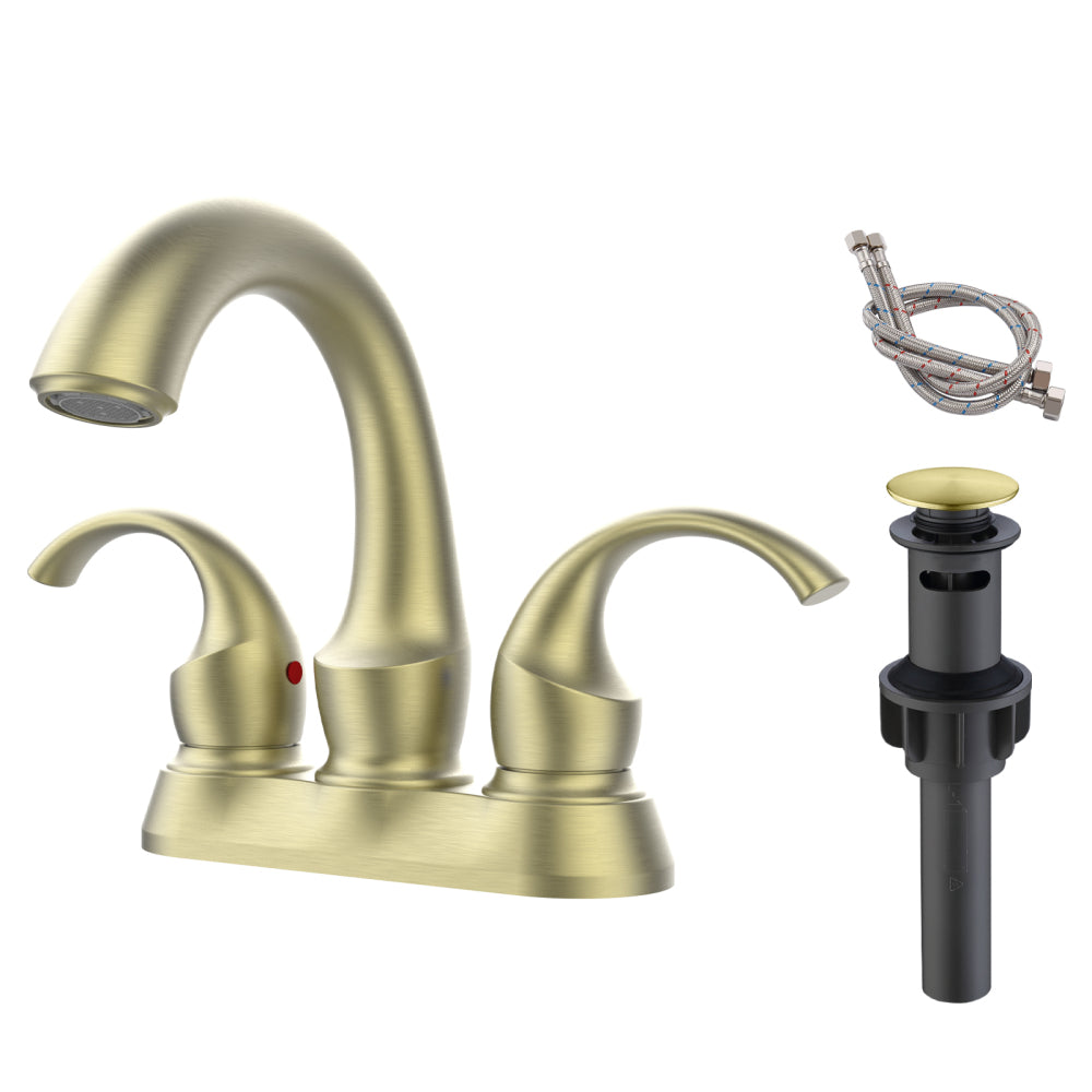 Bathroom Faucet 2-Handle Oil Rubbed Bronze with Aerator, Swan Style 4-inch Centerset Vanity Sink with Pop-Up Drain and Supply Hoses, FR4075-ORB