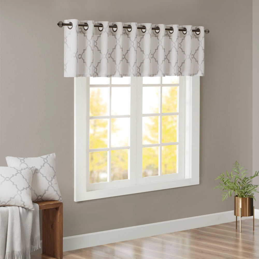 Fretwork Print Grommet Top Window Valance Beige/Gold 50x18"
