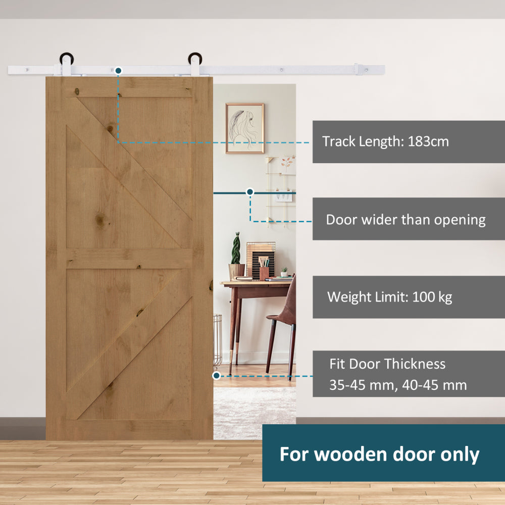 HOMCOM 6' Rustic Interior Sliding Barn Door Mounting Hardware Kit, White