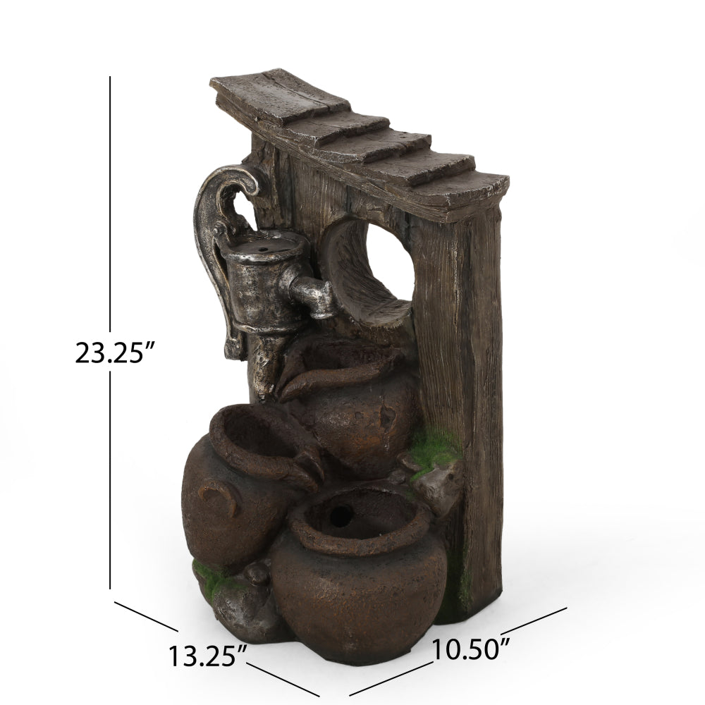 23.25" High ADRIAN 3 TIER FOUNTAIN Outdoor Weather Resistant Floor Fountain with Light, Brown + Gray