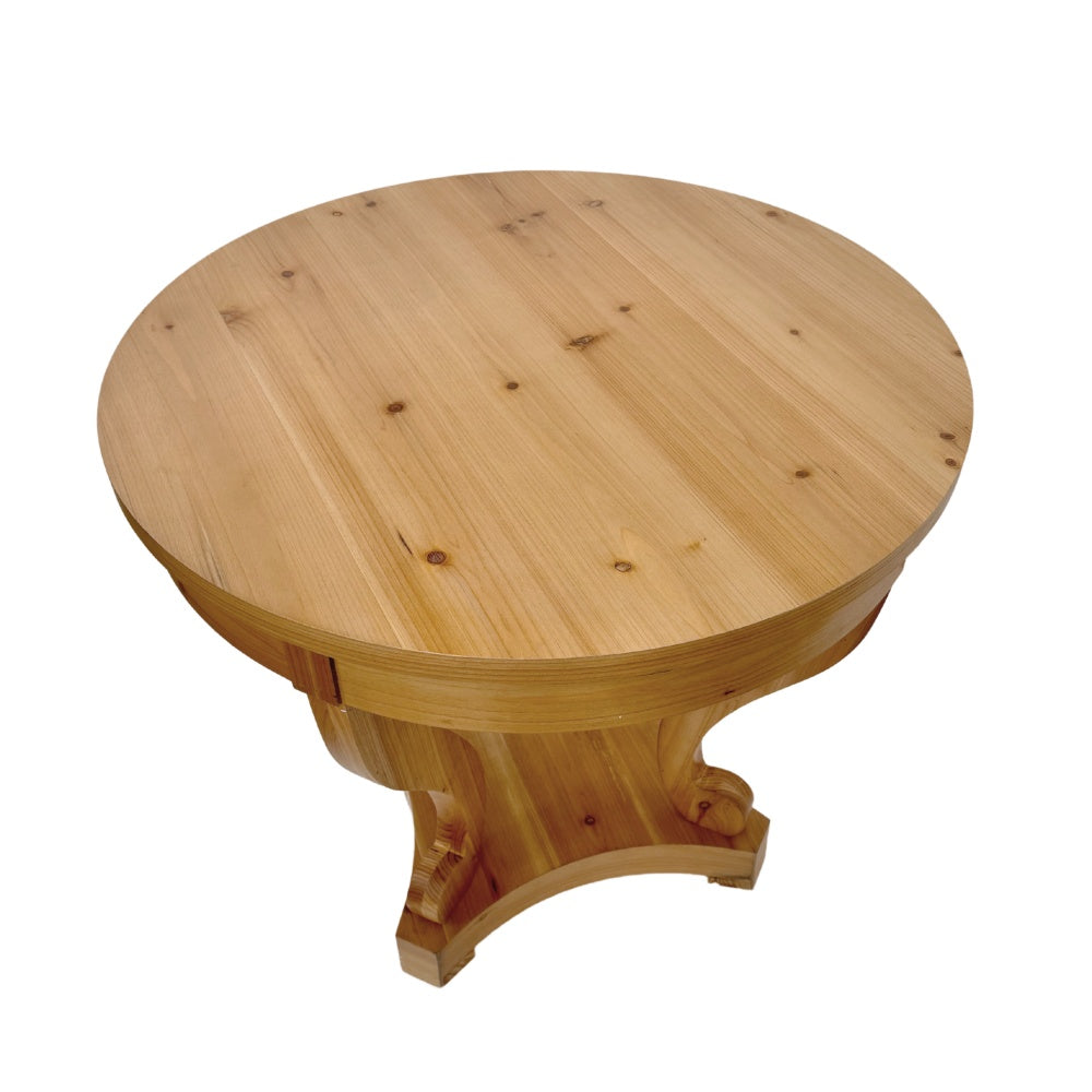 Curved Legs Farmhouse Style Small Size Round Dining Table End Table Side Table Coffee Table for Dinette, Kitchen, Dining Room or Living Room, Natural Wood
