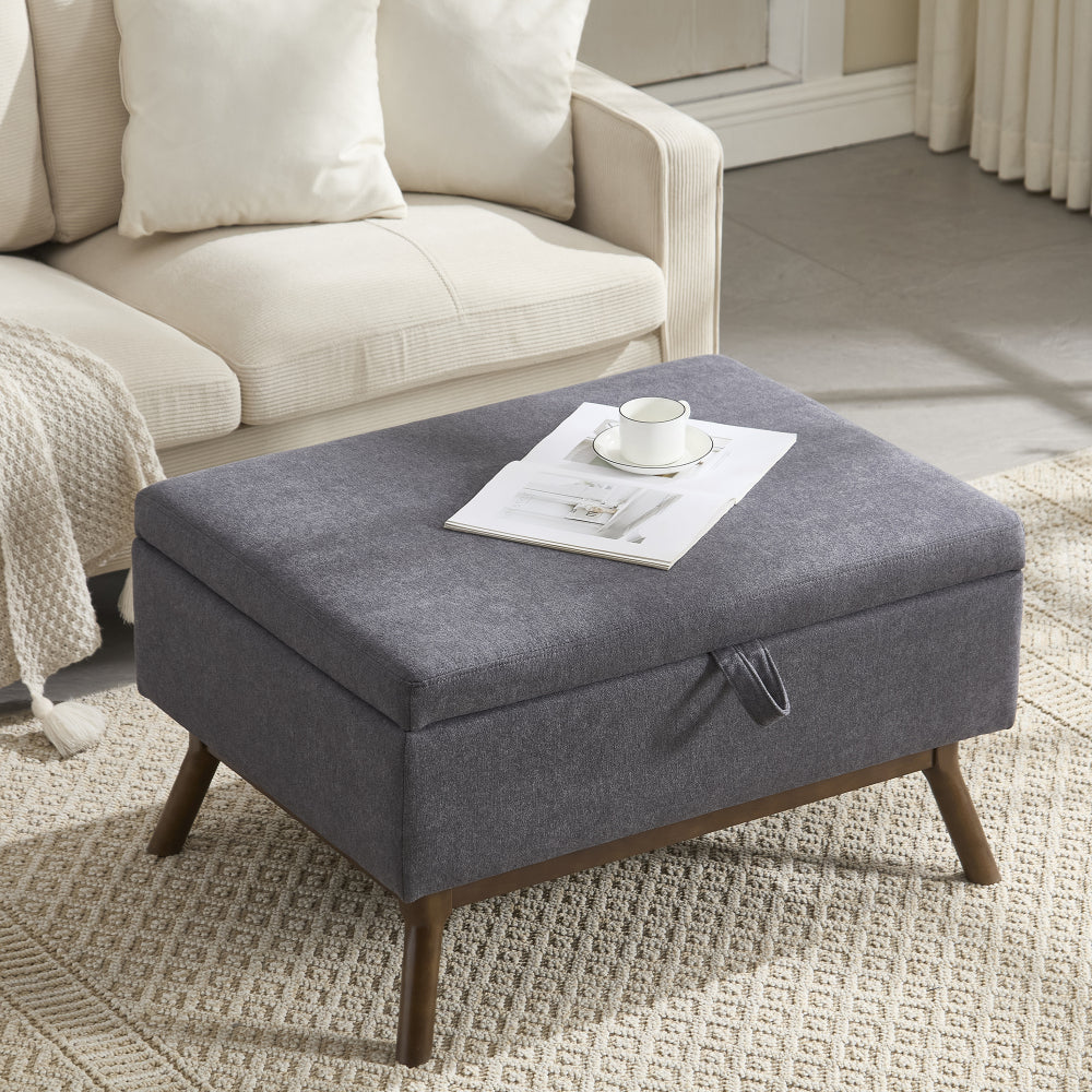 Mid-century modern square coffee table storage bench, assembled, suitable for living room, entryway and family room, used as a coffee table, stirrups, shoe bench