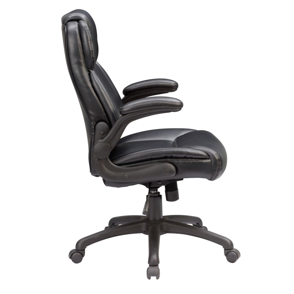 Adjustable Bonded Leather Office Chair with Butterfly Mechanism, 360 Degree Swivel Armchair for Study, Office, Gaming, Black