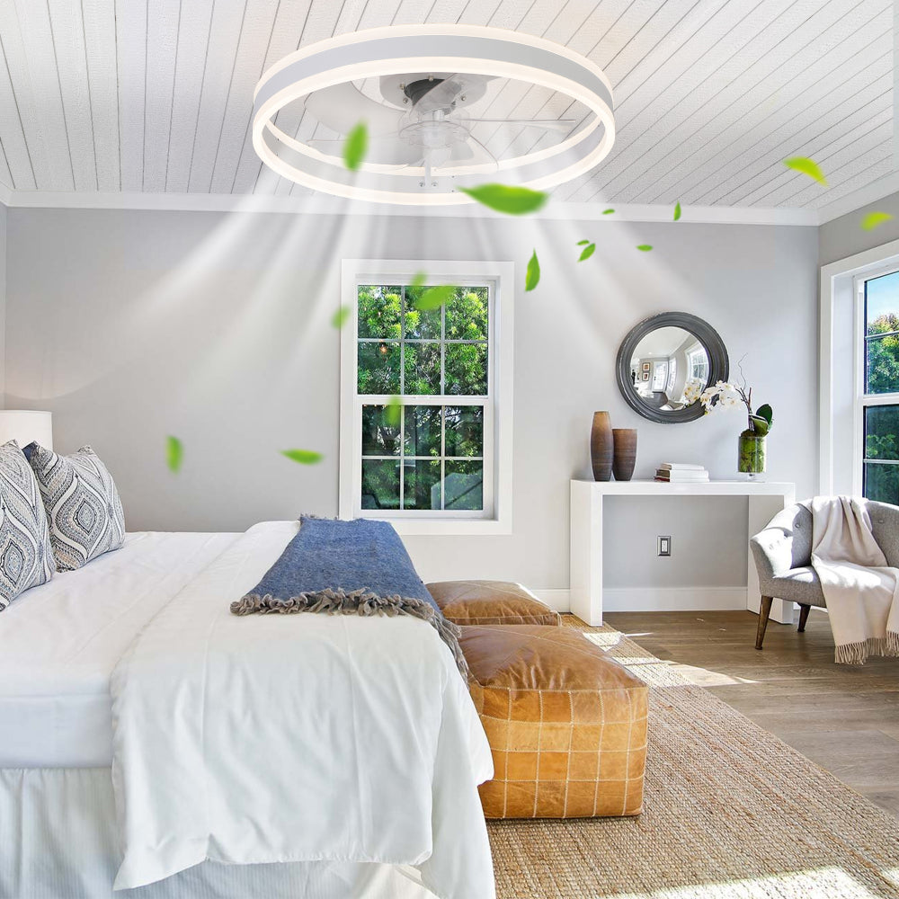 Ceiling Fans with Lights Dimmable LED Embedded installation of thin modern ceiling fans(Pink)