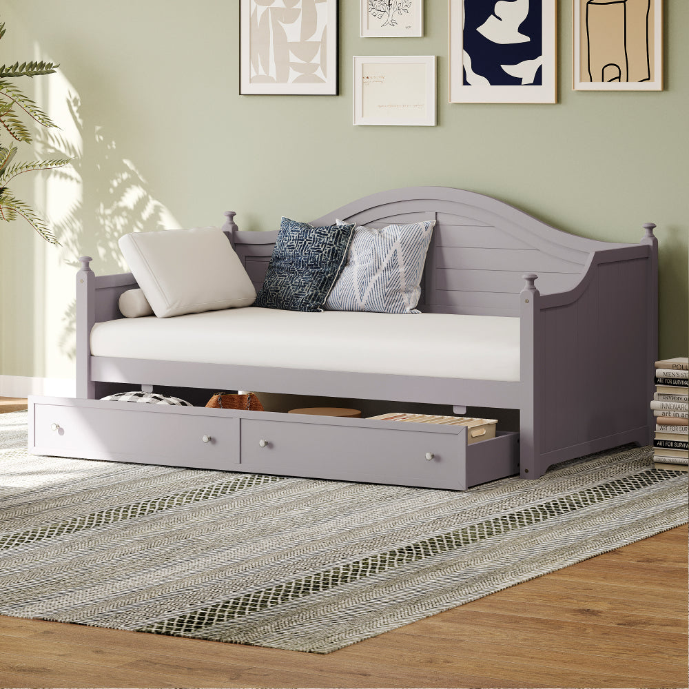Twin Size Wood Daybed Extended Bed with Storage Drawers Wooden Sofa Bed for Living Room Guest Room, White (Old SKU:BS701P210919K)
