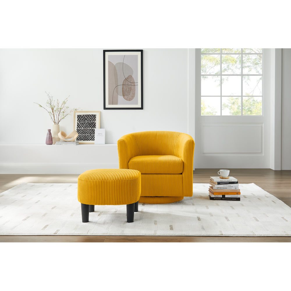 Swivel Accent Chair 360° Comfy Recliner Corduroy Arm Chair Single Sofa with Ottoman for Living Room Bedroom,Black
