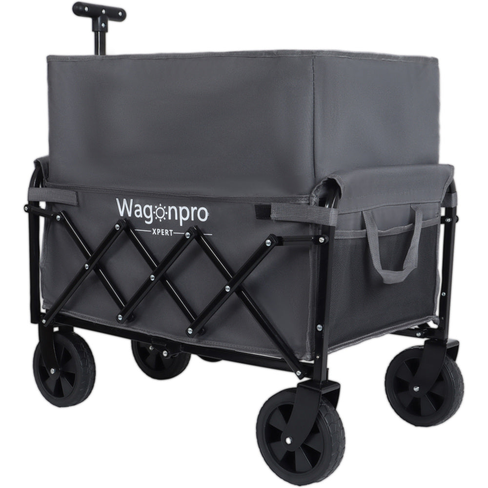 Expandable Dual-Layer Utility Wagon with 100% Extra Space - Grocery Cart for Camping, Shopping, Sports, Gardening, Fishing, Gray