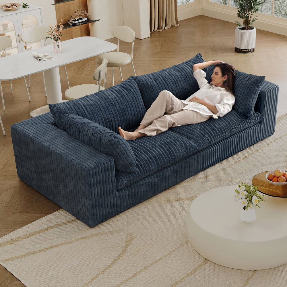 39.8" Cloud Sofa,Corduroy Fabric,Deep Seat Couches,Double-layer design,Removable Cushion,No Assembly, DIY Combination for Living room, Bedroom,Conference room ,Apartment,Blue
