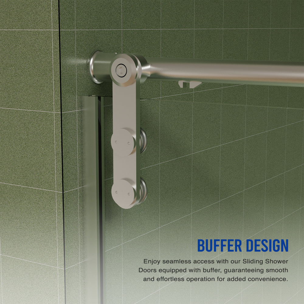 56"-60"W x 70"H Frameless Shower Door, Sliding Shower Door, Premium 5/16"(8mm) Thick Tempered Glass Shower Enclosure with Towel Bar ,Double Side Easy Clean Coat,Brushed Nickel Finished With Buffer