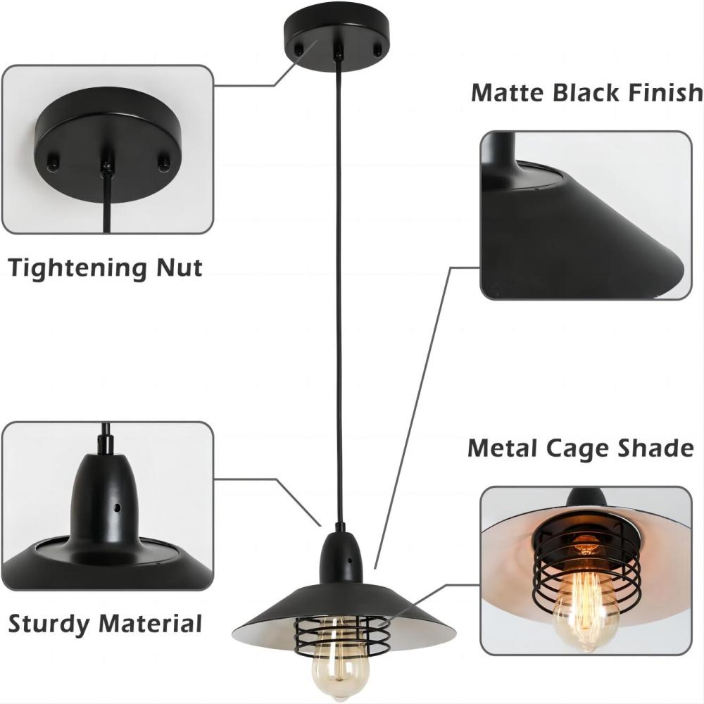 Farmhouse Vintage Pendant Light Black Fixture Pendant Lights with Spring Frame Adjustable Metal Hanging Lamp for Kitchen Island Dining Room Bedroom Living Room Barn Entryy, E26
